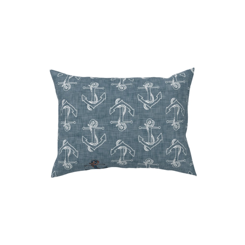 Anchors Away - Textured Blue Pillow, Woven, White, 12x16, Double Sided, Blue, True Blue
