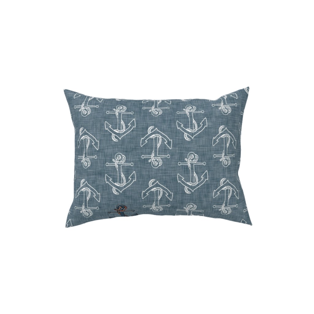 Anchors Away - Textured Blue Pillow, Woven, White, 12x16, Double Sided, Blue