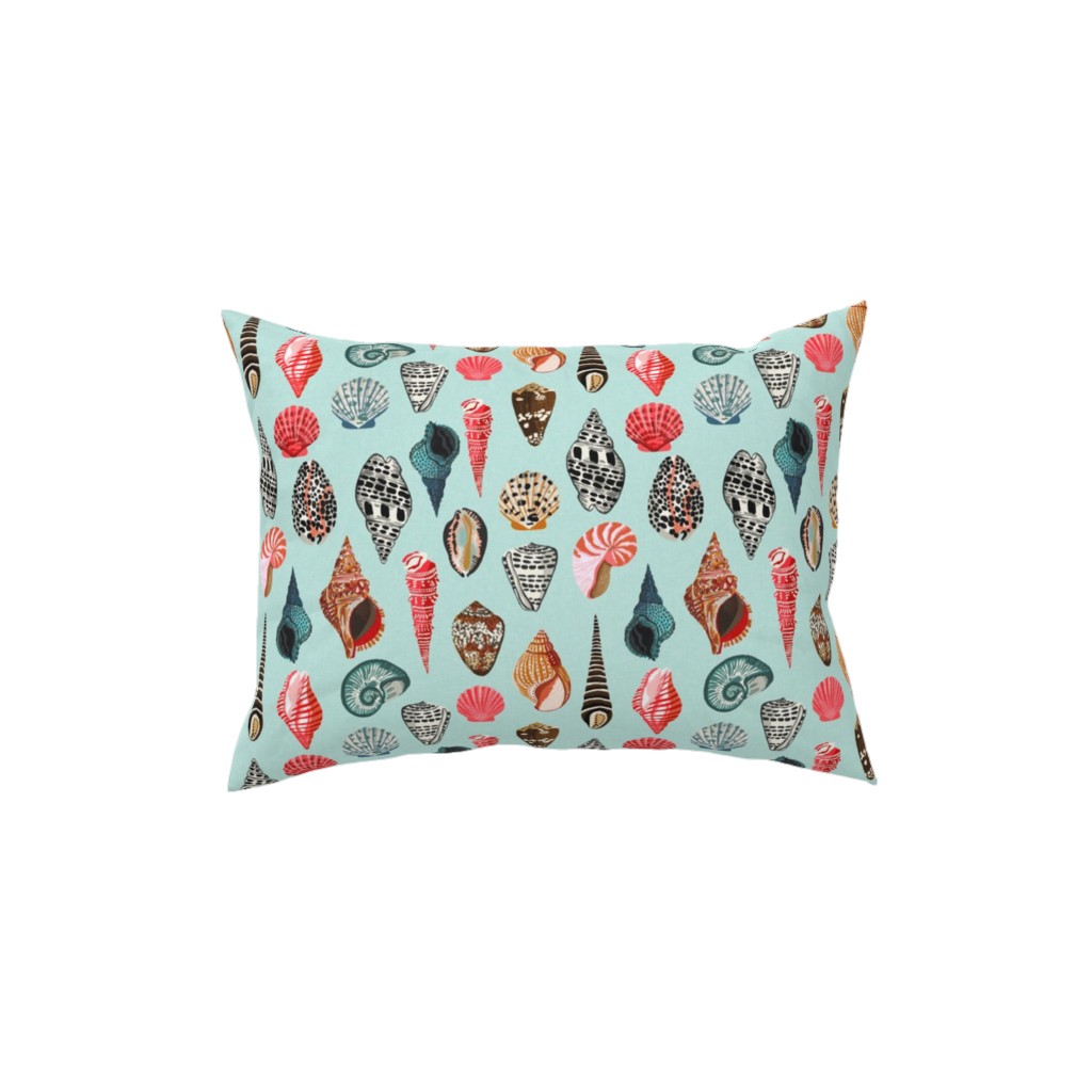 Seashells Beach Summer - Mint Pillow, Woven, White, 12x16, Double Sided, Multicolor