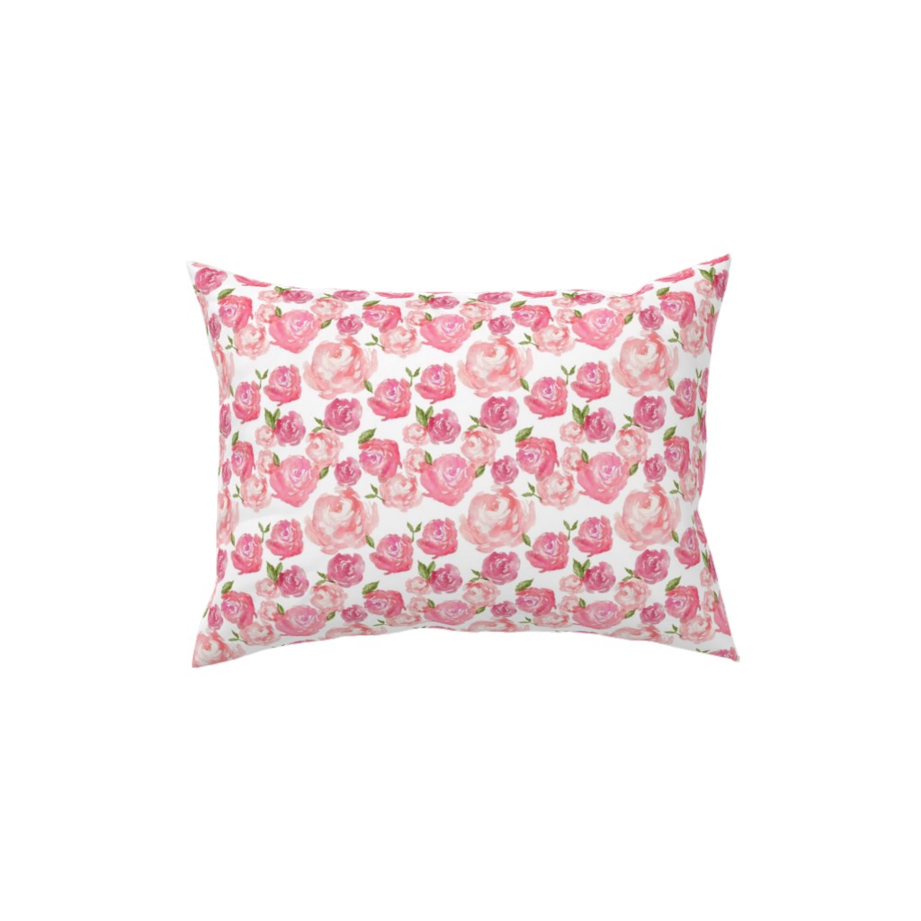 Watercolor Floral - Pink Pillow, Woven, White, 12x16, Double Sided, Pink, Bright Pink