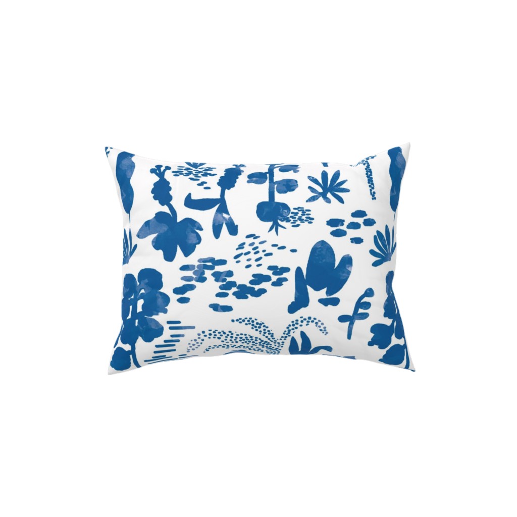 Blue and White Garden Pillow, Woven, White, 12x16, Double Sided, Blue