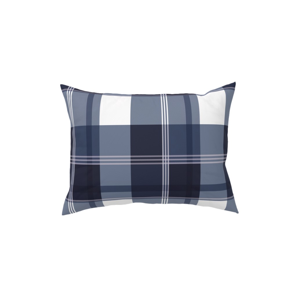 Navy Blue Plaid Pillow, Woven, White, 12x16, Double Sided, Blue