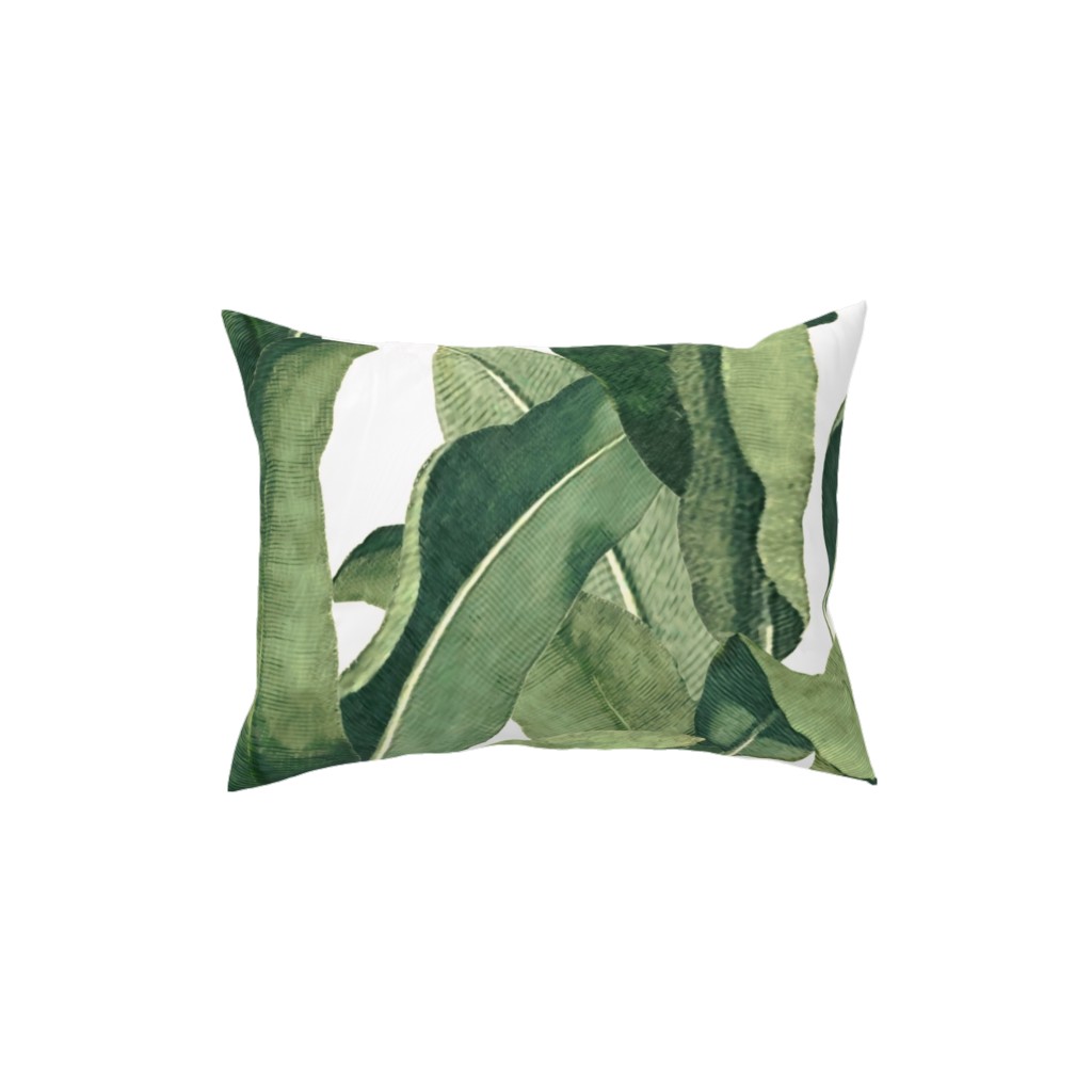 Tropical Leaves - Greens on White Pillow, Woven, White, 12x16, Double Sided, Green