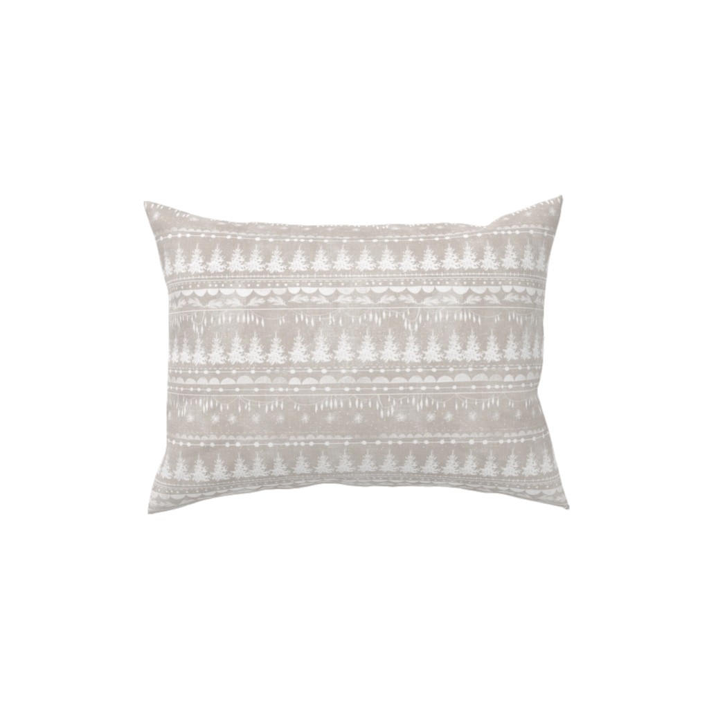 Vintage Christmas Stripe Pillow, Woven, White, 12x16, Double Sided, Gray, Pebble