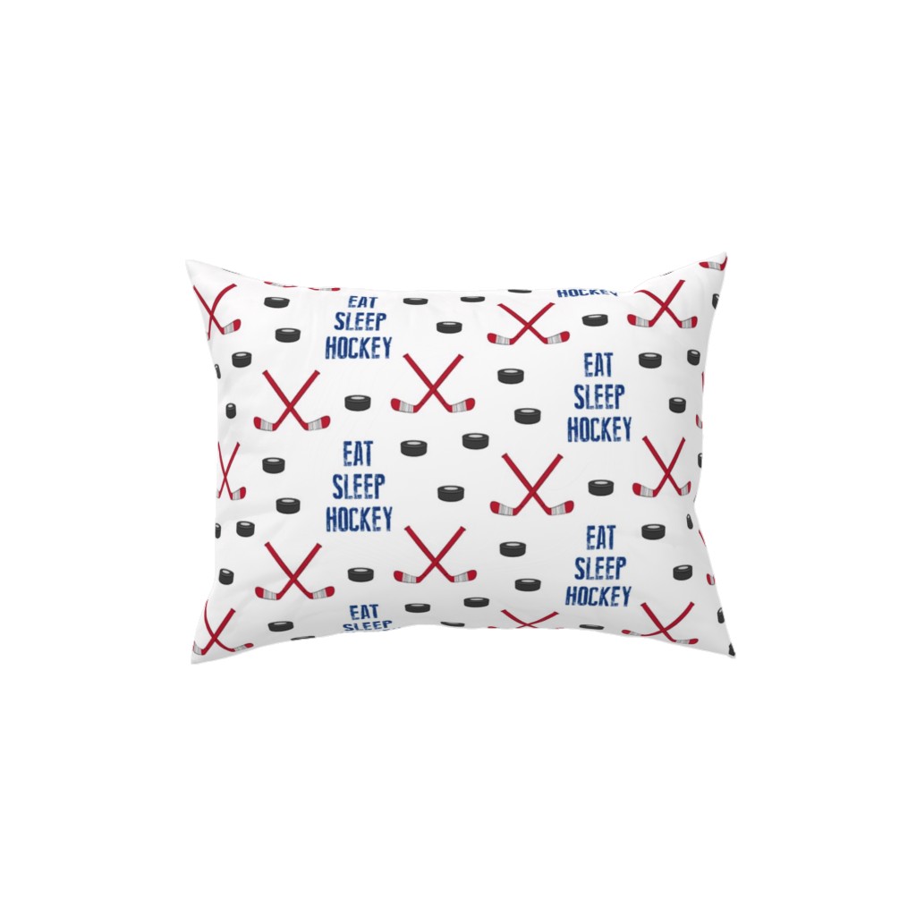 Eat Sleep Hockey - Red and Blue Pillow, Woven, White, 12x16, Double Sided, Multicolor