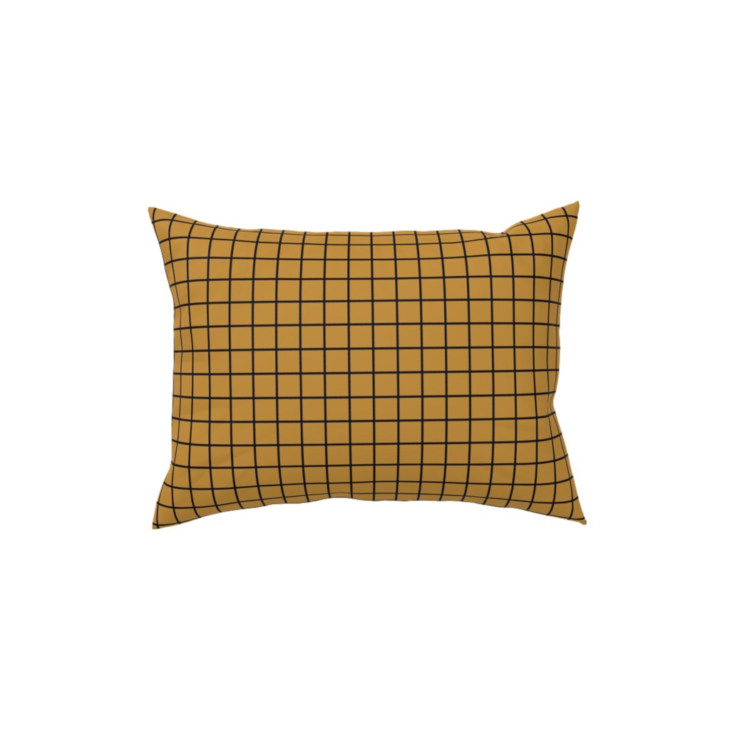 Square Grid Pillow, Woven, White, 12x16, Double Sided, Brown