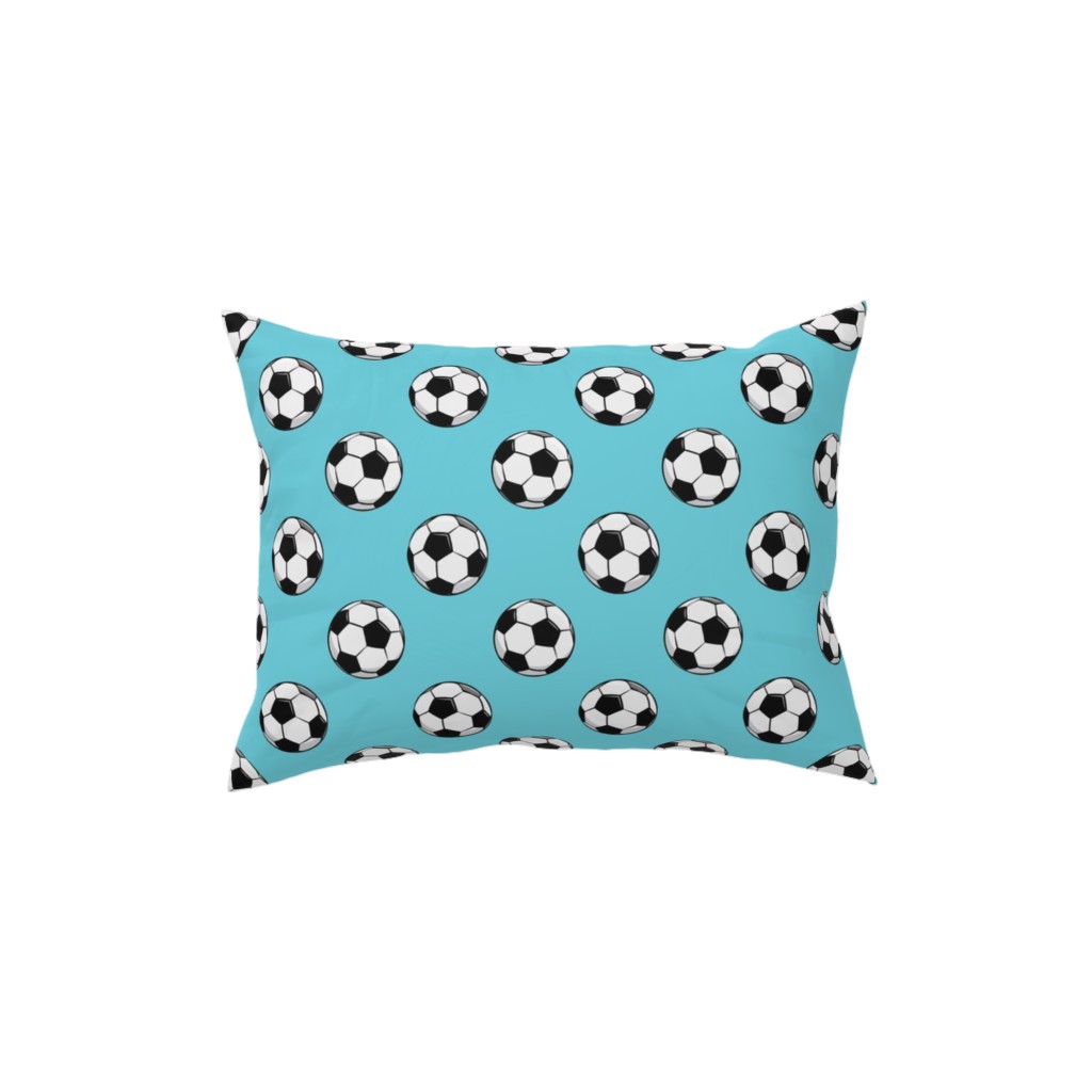 Soccer Balls Pillow, Woven, White, 12x16, Double Sided, Blue, Paradise