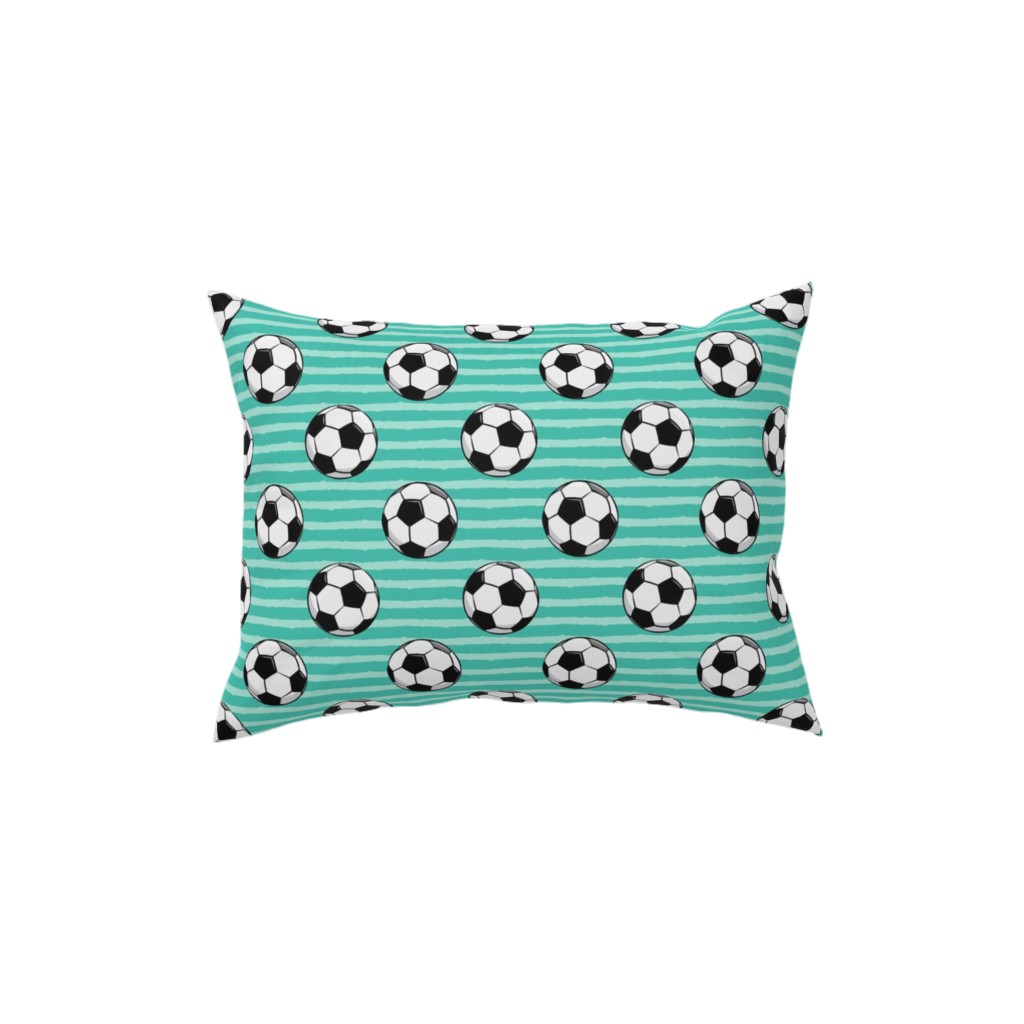 Soccer Balls Pillow, Woven, White, 12x16, Double Sided, Green
