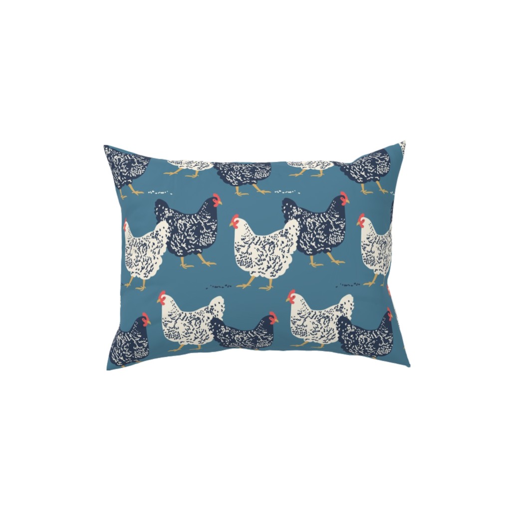 Farmhouse Chickens on Blue Pillow, Woven, White, 12x16, Double Sided, Blue, True Blue