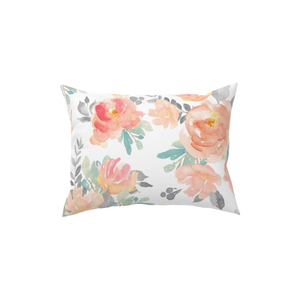 Watercolor Florals Pillow, Woven, White, 12x16, Double Sided, Orange, White