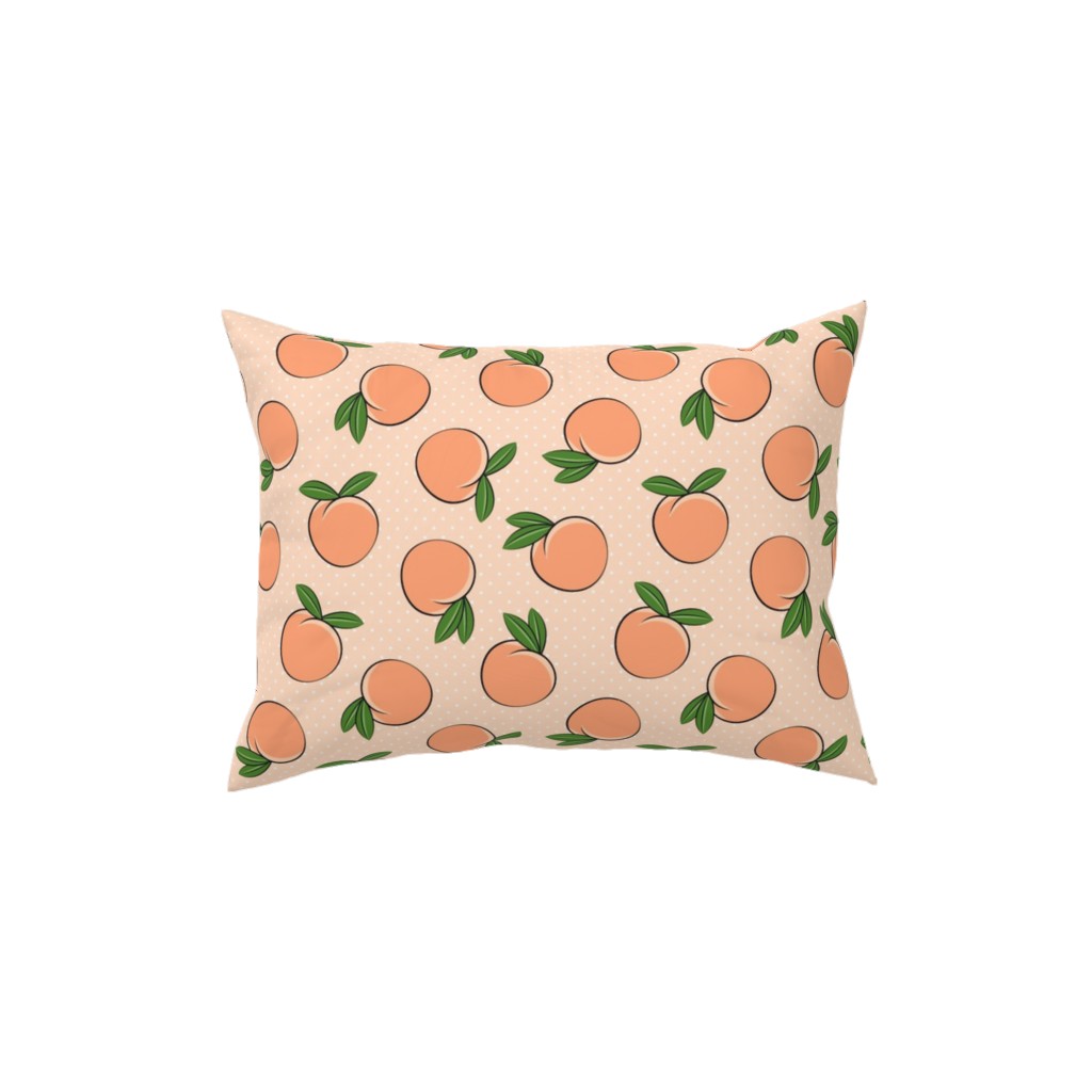 Peachy Polka Dots - Peach Pillow, Woven, White, 12x16, Double Sided, Orange