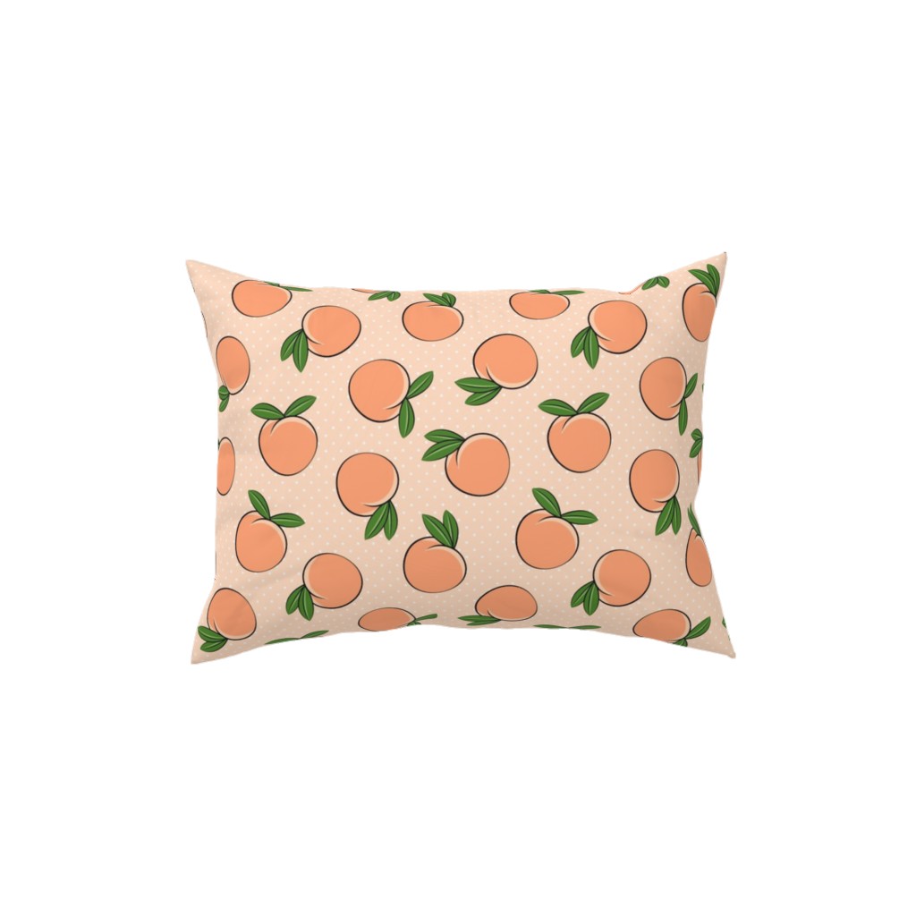 Peachy Polka Dots - Peach Pillow, Woven, White, 12x16, Double Sided, Orange, Orange