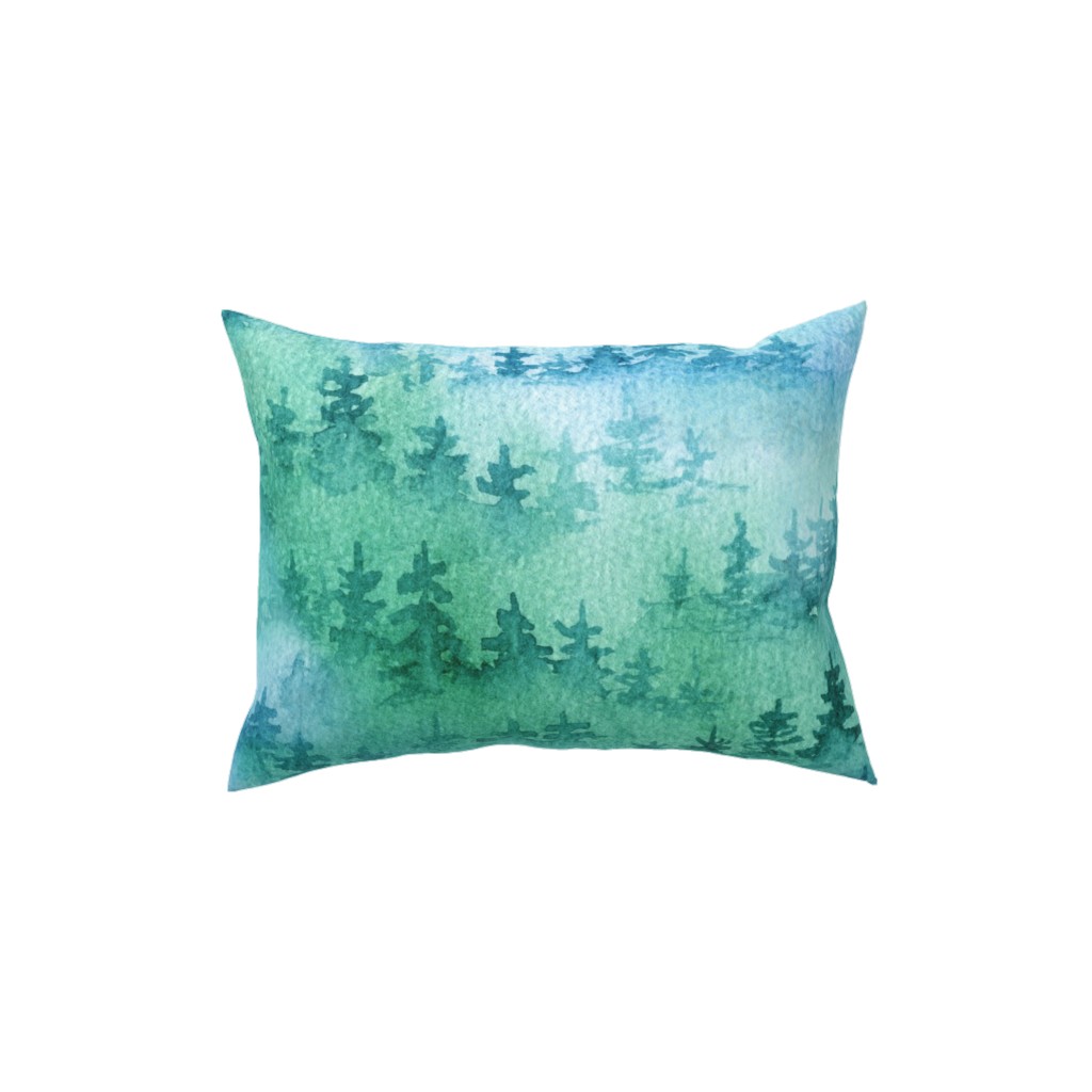 Foggy Forest - Blue and Green Pillow, Woven, White, 12x16, Double Sided, Green