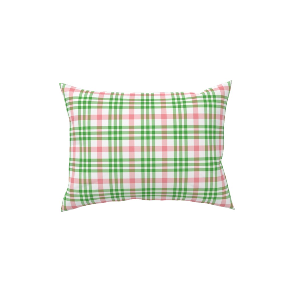 Pink, Green, and White Plaid Pillow, Woven, White, 12x16, Double Sided, Green