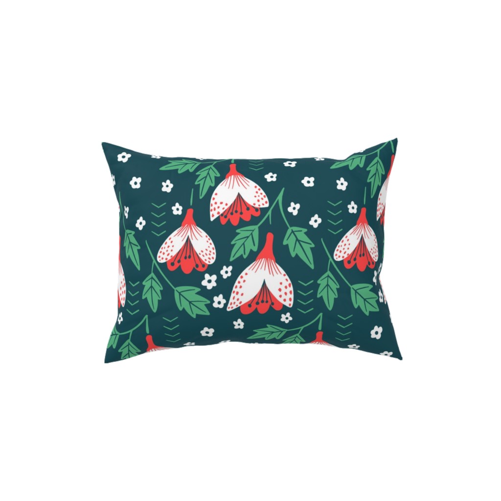 Christmas Flowers - Green Pillow, Woven, White, 12x16, Double Sided, Green, Classic Green