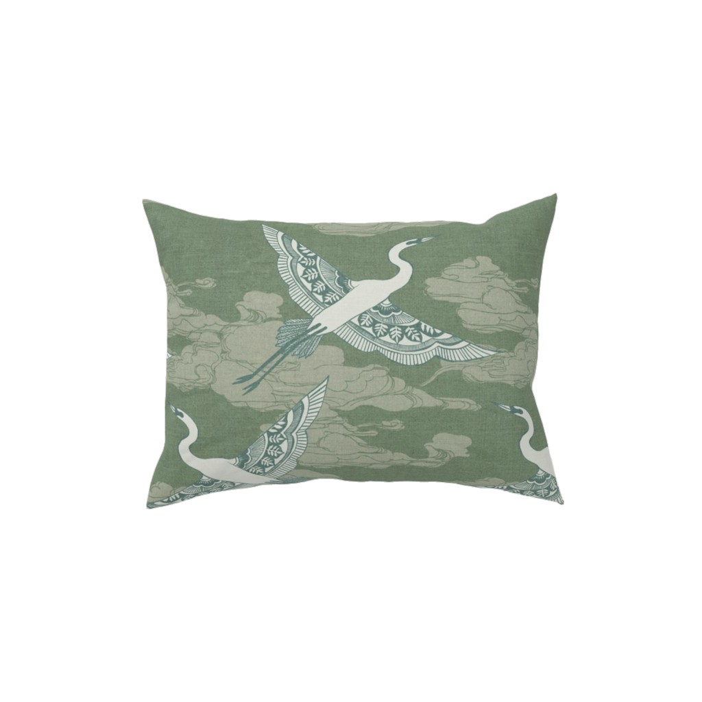 Egrets - Green Pillow, Woven, White, 12x16, Double Sided, Green