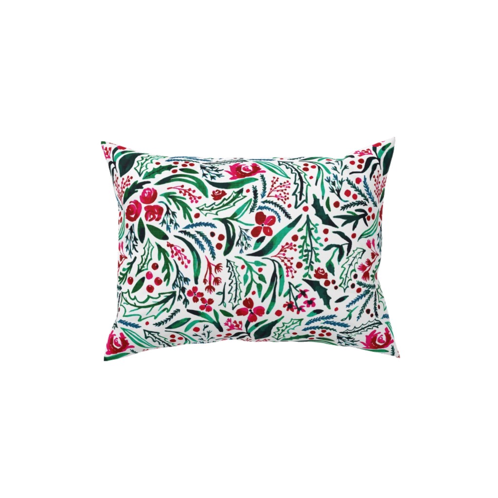 Noel Collection - Loose Floral Pillow, Woven, White, 12x16, Double Sided, Multicolor
