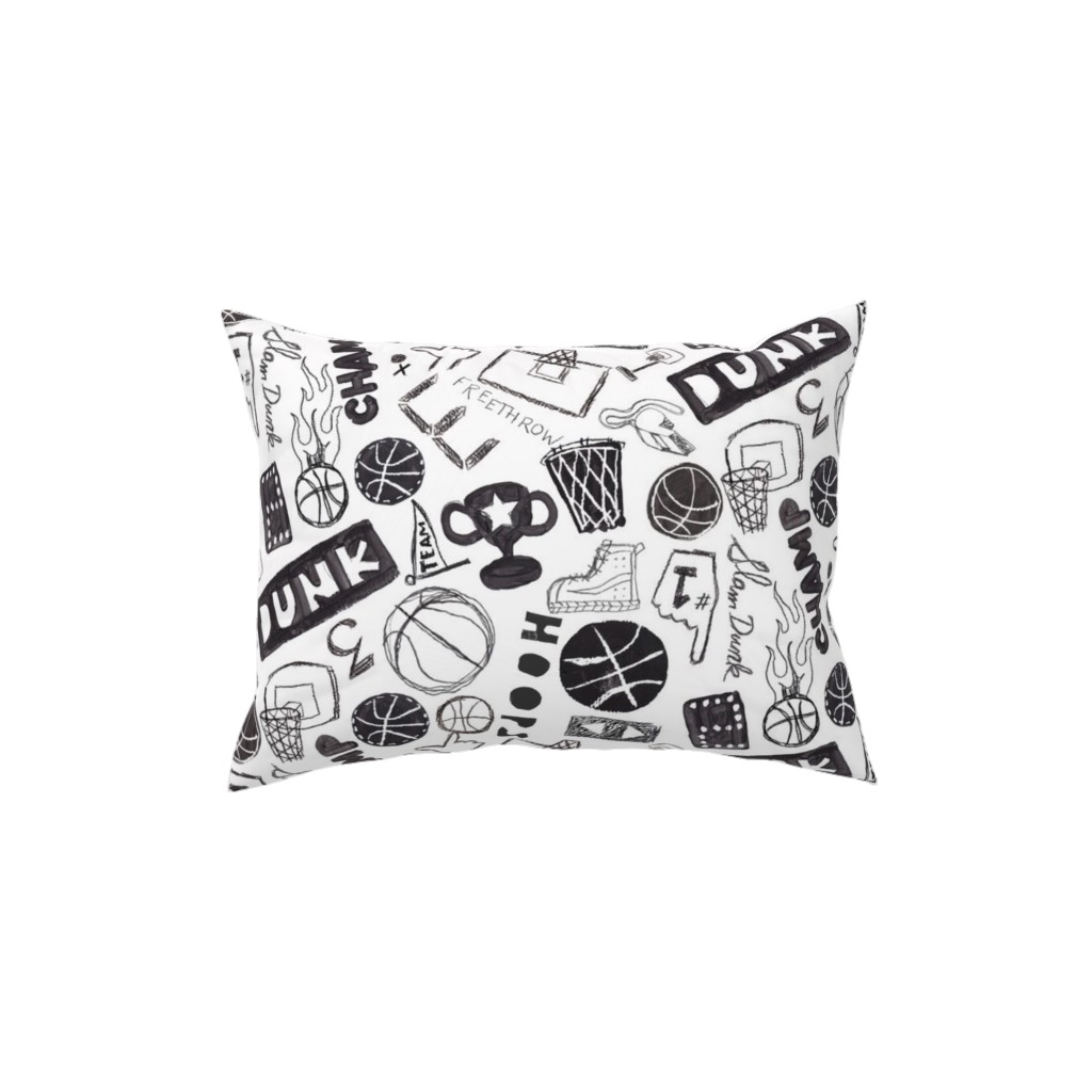 Basketball - Black and White Pillow, Woven, White, 12x16, Double Sided, White