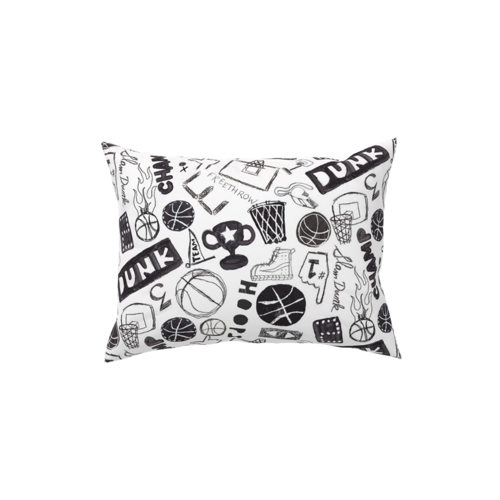 Basketball - Black and White Pillow, Woven, White, 12x16, Double Sided, White, White