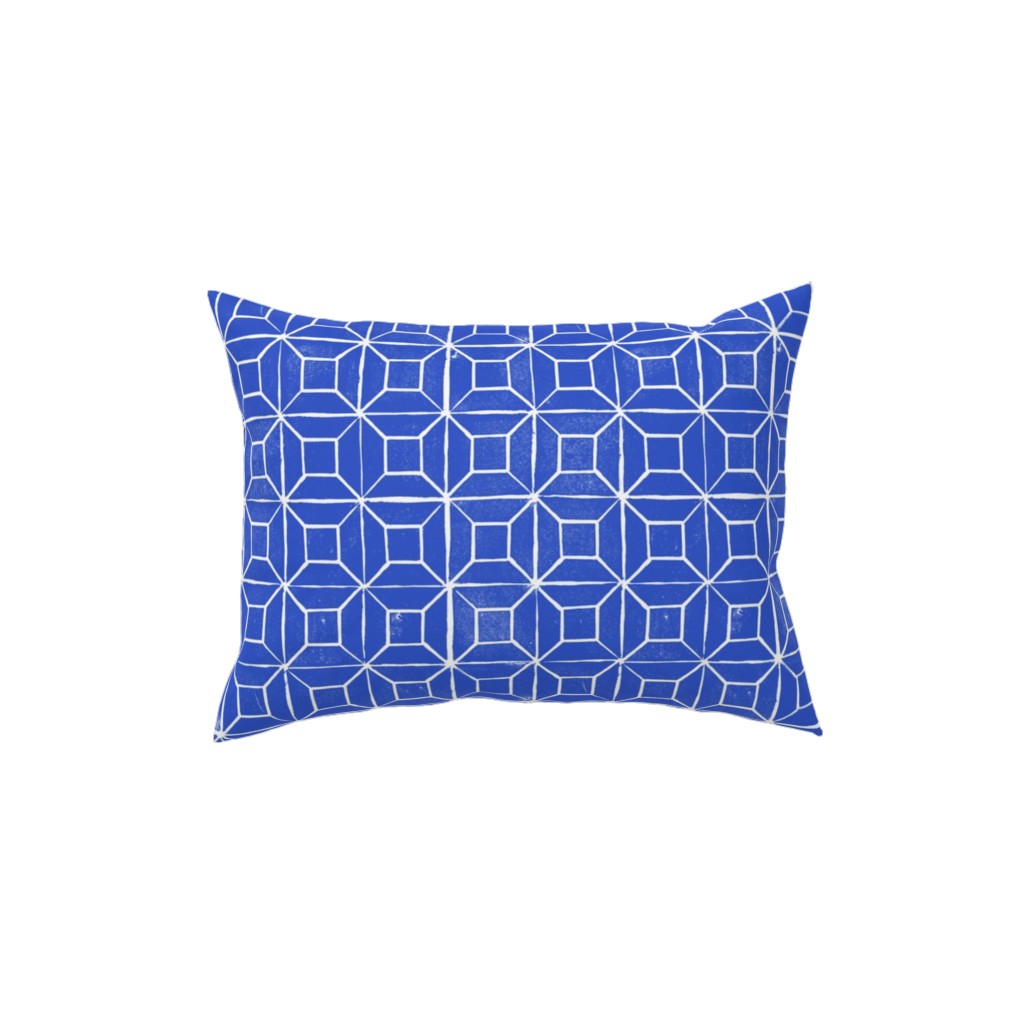 Geometric Lino - Cobalt Pillow, Woven, White, 12x16, Double Sided, Blue, True Blue