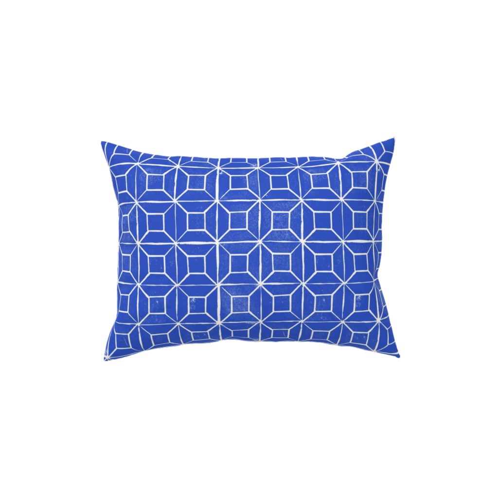 Geometric Lino - Cobalt Pillow, Woven, White, 12x16, Double Sided, Blue