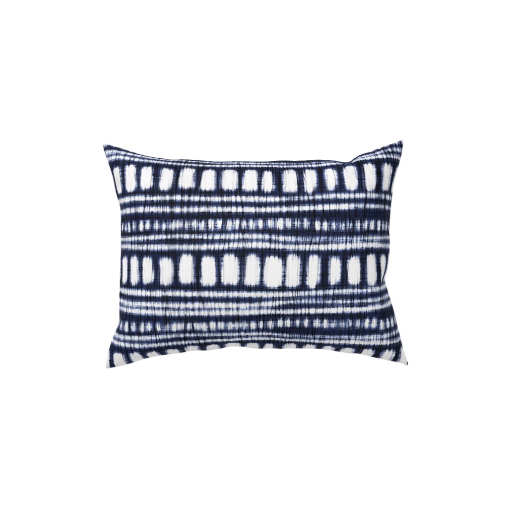 Shibori - Organic and Loose Lines and Dots Pillow, Woven, White, 12x16, Double Sided, Blue