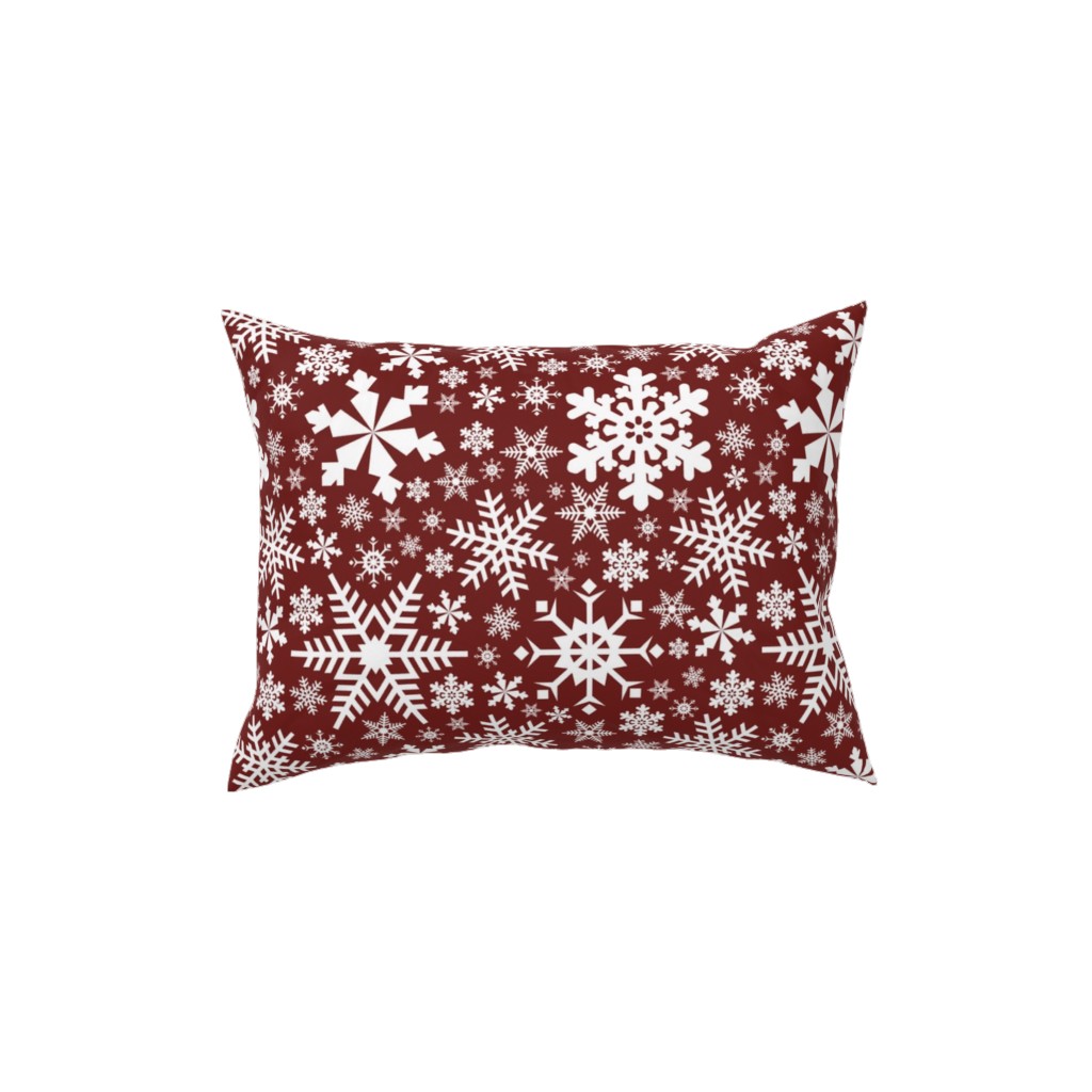Christmas White Snowflakes on Red Background Pillow, Woven, White, 12x16, Double Sided, Red