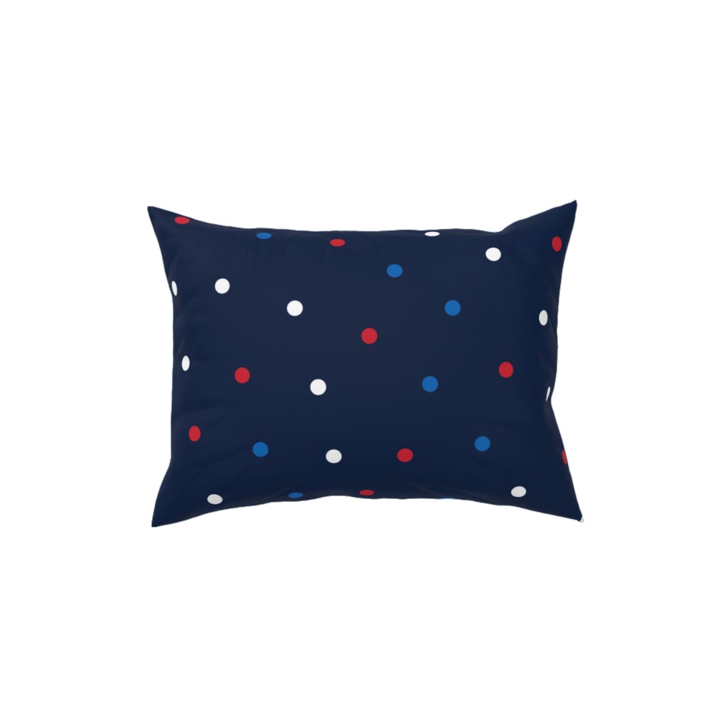Mixed Polka Dots - Red White and Royal on Navy Blue Pillow, Woven, White, 12x16, Double Sided, Blue