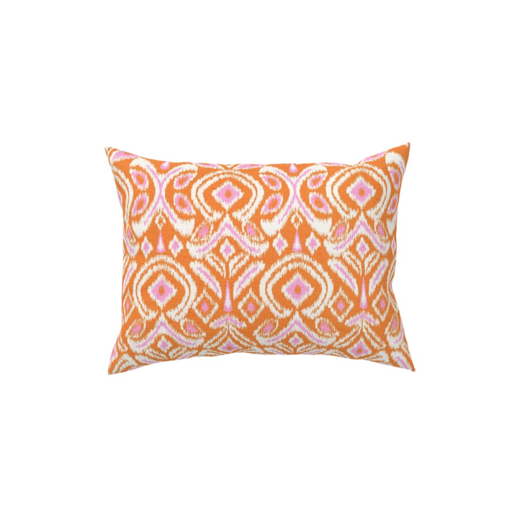 Ikat Flower - Orange and Pink Pillow, Woven, White, 12x16, Double Sided, Orange