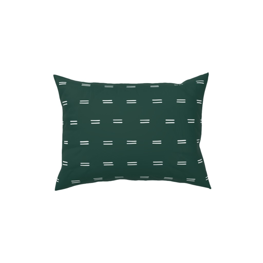 Parallel Lines Hand Drawn Mudcloth on Bottle Green Pillow, Woven, White, 12x16, Double Sided, Green, Classic Green
