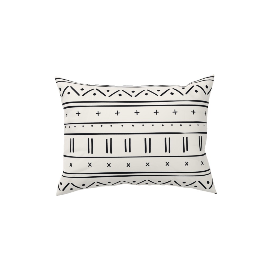 African Inspired Mudcloth - Black and Beige Pillow, Woven, White, 12x16, Double Sided, Beige