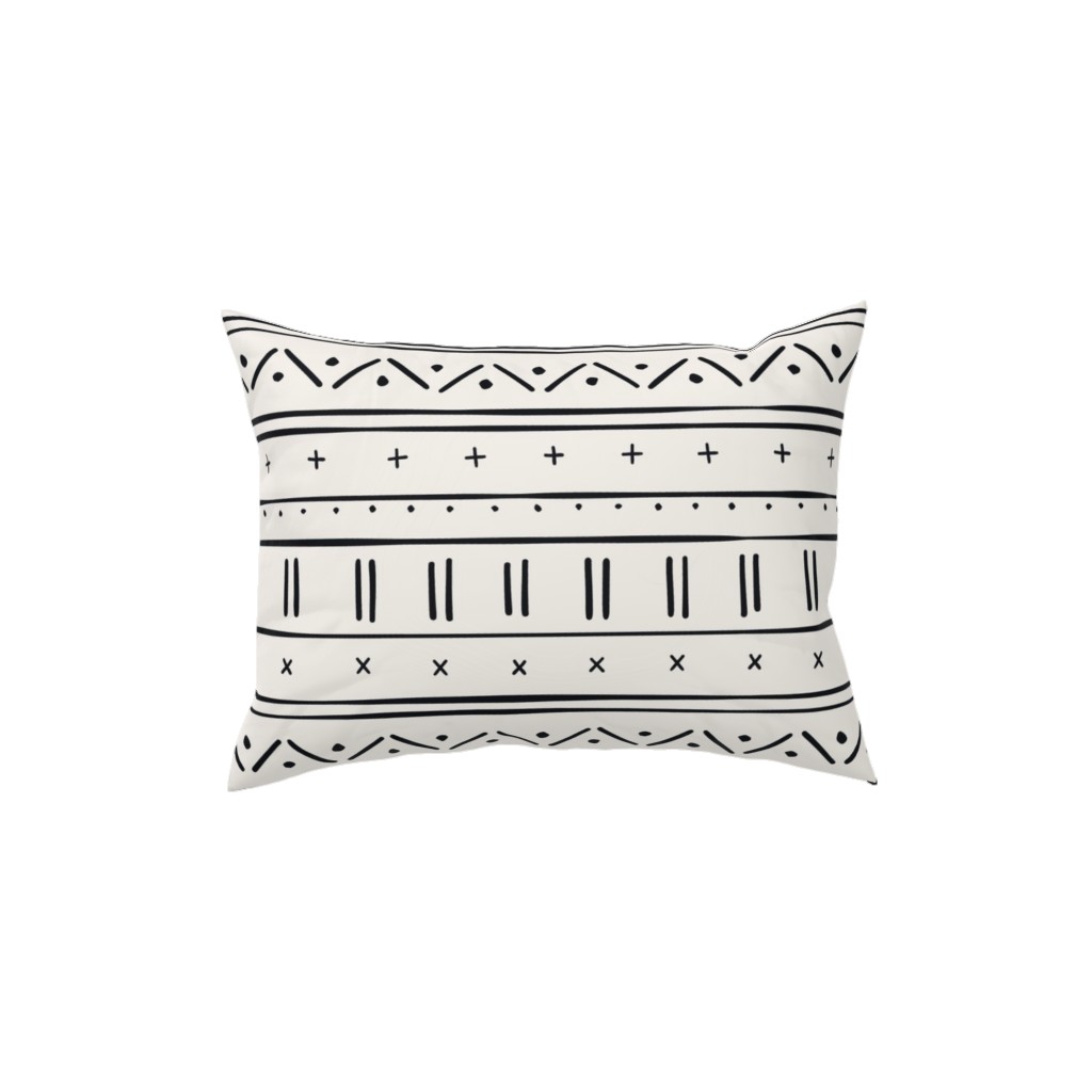 African Inspired Mudcloth - Black and Beige Pillow, Woven, White, 12x16, Double Sided, Beige, Pearl