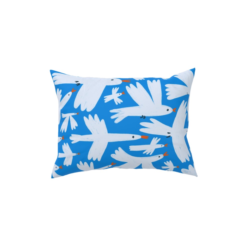 White Birds on Blue Pillow, Woven, White, 12x16, Double Sided, Blue, True Blue
