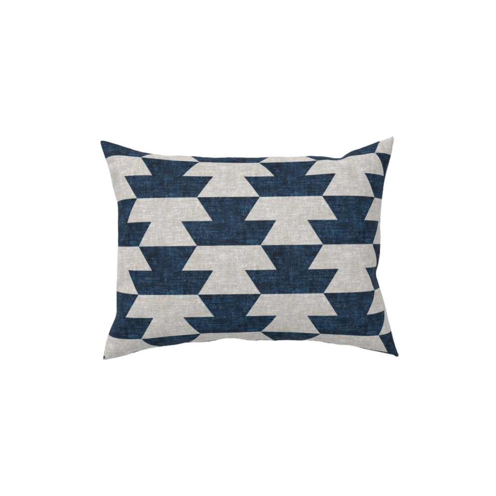 Boho Geometric Aztec - Stone & Denim Pillow, Woven, White, 12x16, Double Sided, Blue, True Blue
