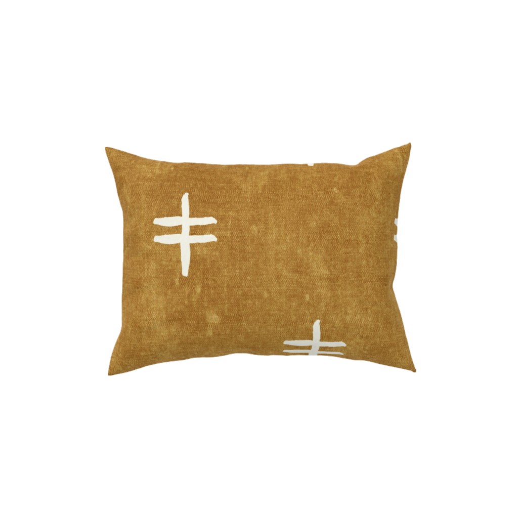 Double Cross Mudcloth Tribal - Mustard Pillow, Woven, White, 12x16, Double Sided, Brown