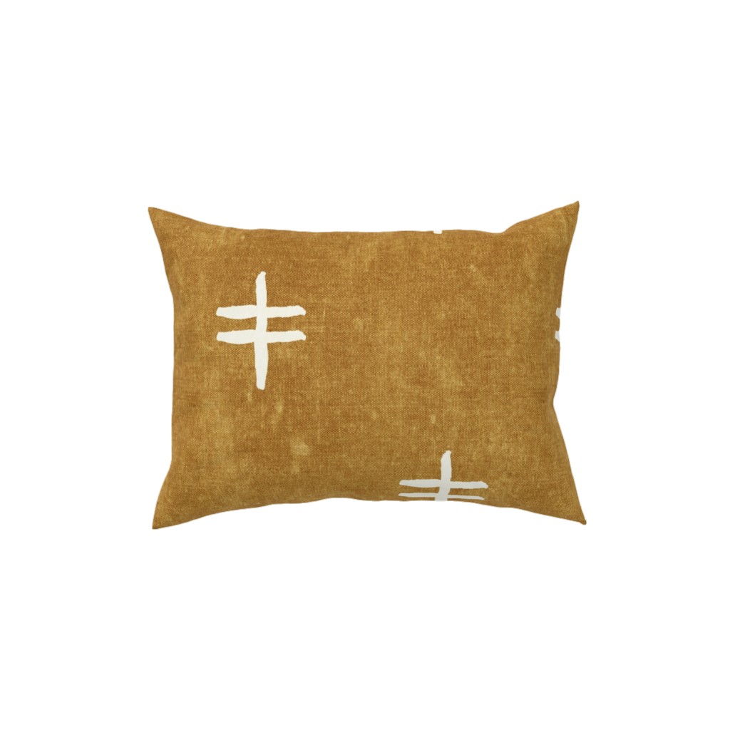 Double Cross Mudcloth Tribal - Mustard Pillow, Woven, White, 12x16, Double Sided, Brown, Brown