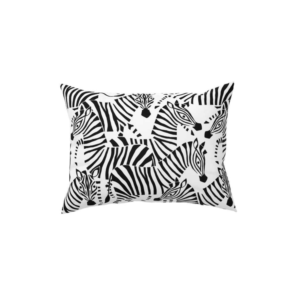 Zebras - Black & White Pillow, Woven, White, 12x16, Double Sided, Black