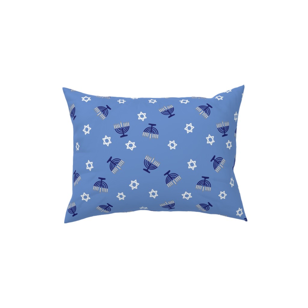 Hanukkah - Blue Pillow, Woven, White, 12x16, Double Sided, Blue