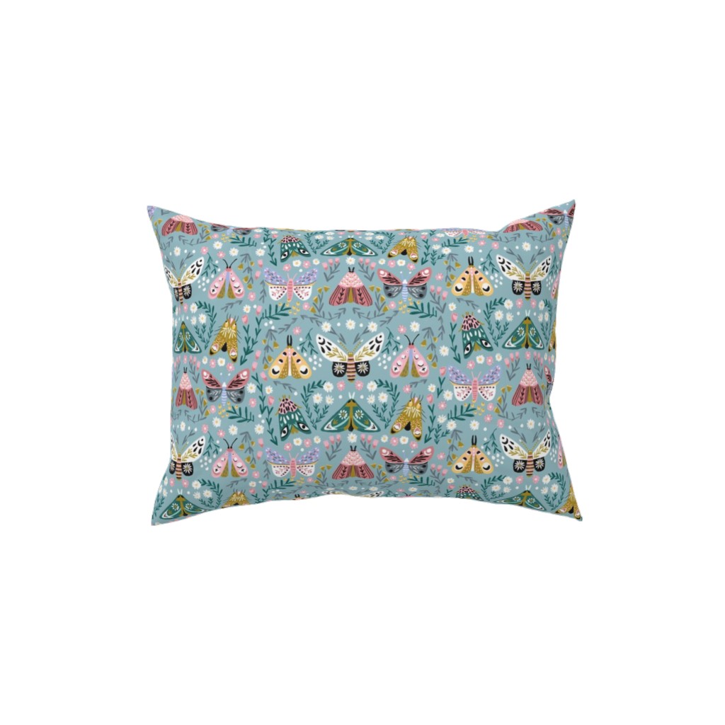 Spring Floral and Butterflies - Blue Pillow, Woven, White, 12x16, Double Sided, Multicolor