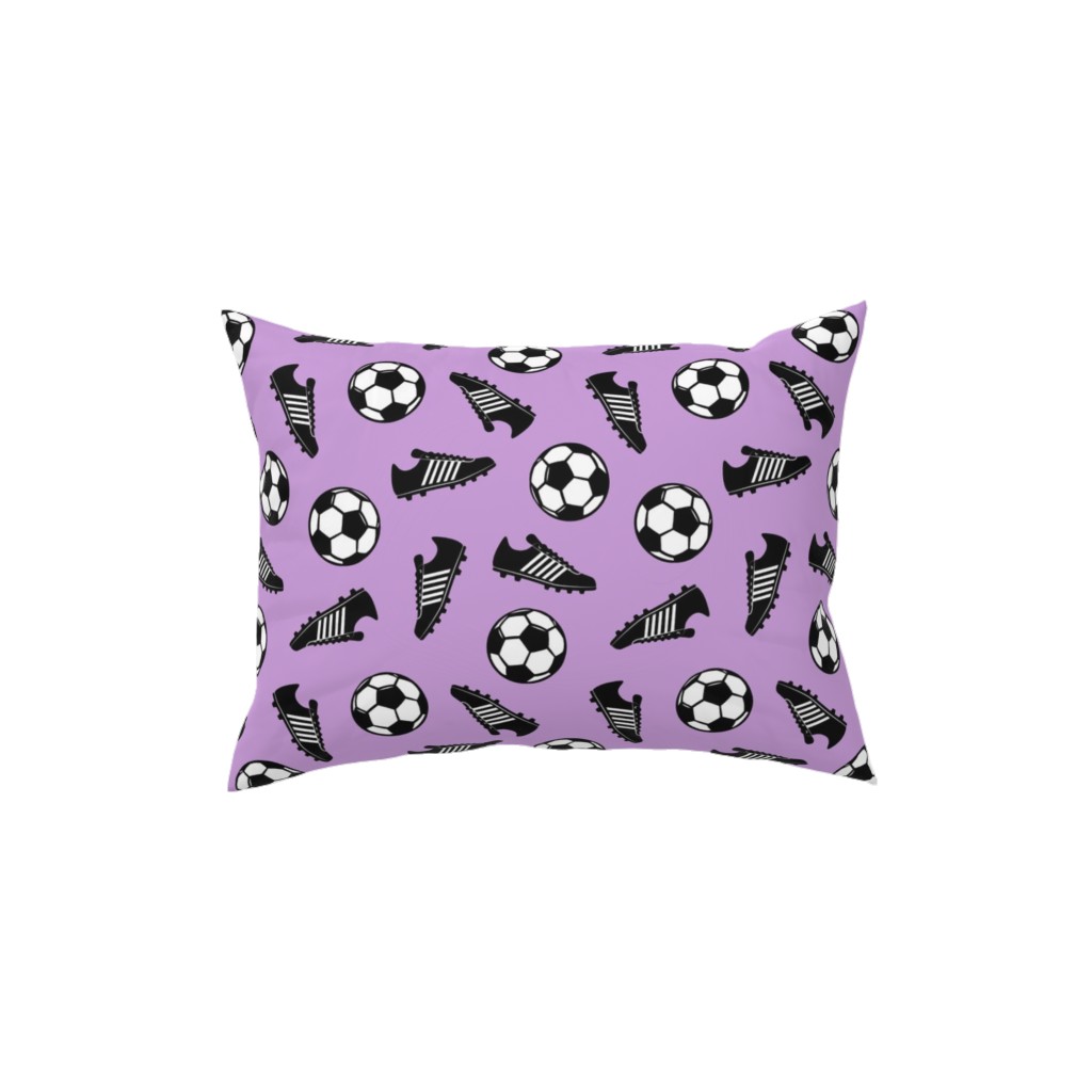 Soccer Balls and Cleats Pillow, Woven, White, 12x16, Double Sided, Purple, Violet