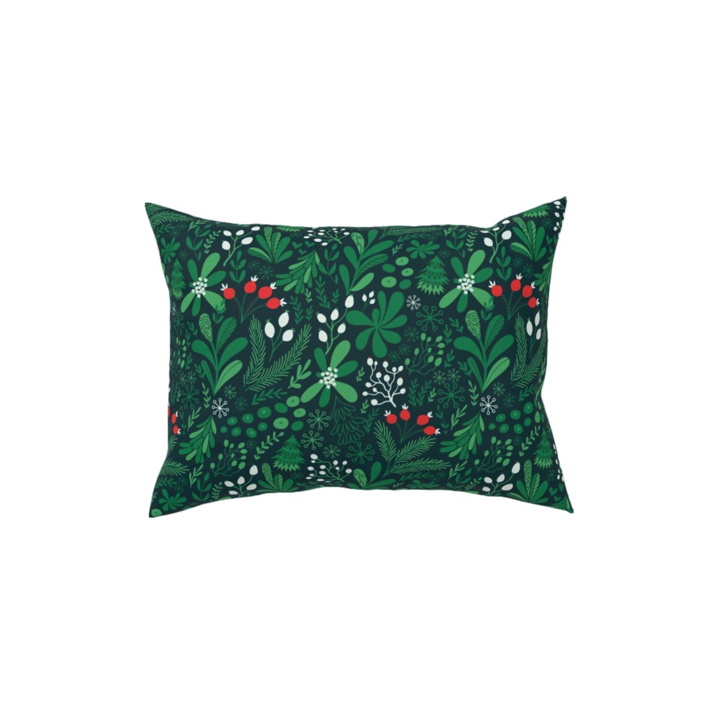 Merry Christmas Botanical - Green Pillow, Woven, White, 12x16, Double Sided, Green