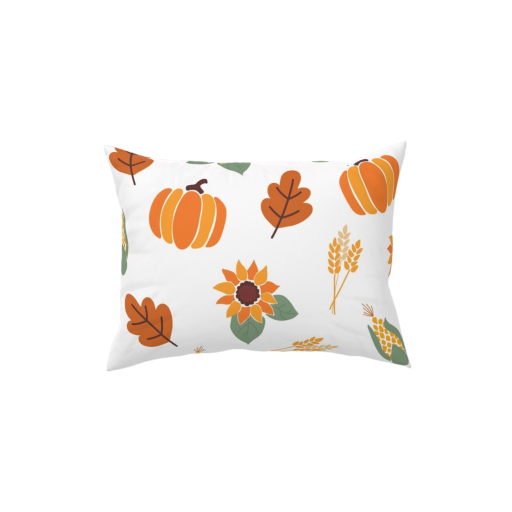 Sunflowers Pumpkins and Corn Cobs Pillow, Woven, White, 12x16, Double Sided, Multicolor