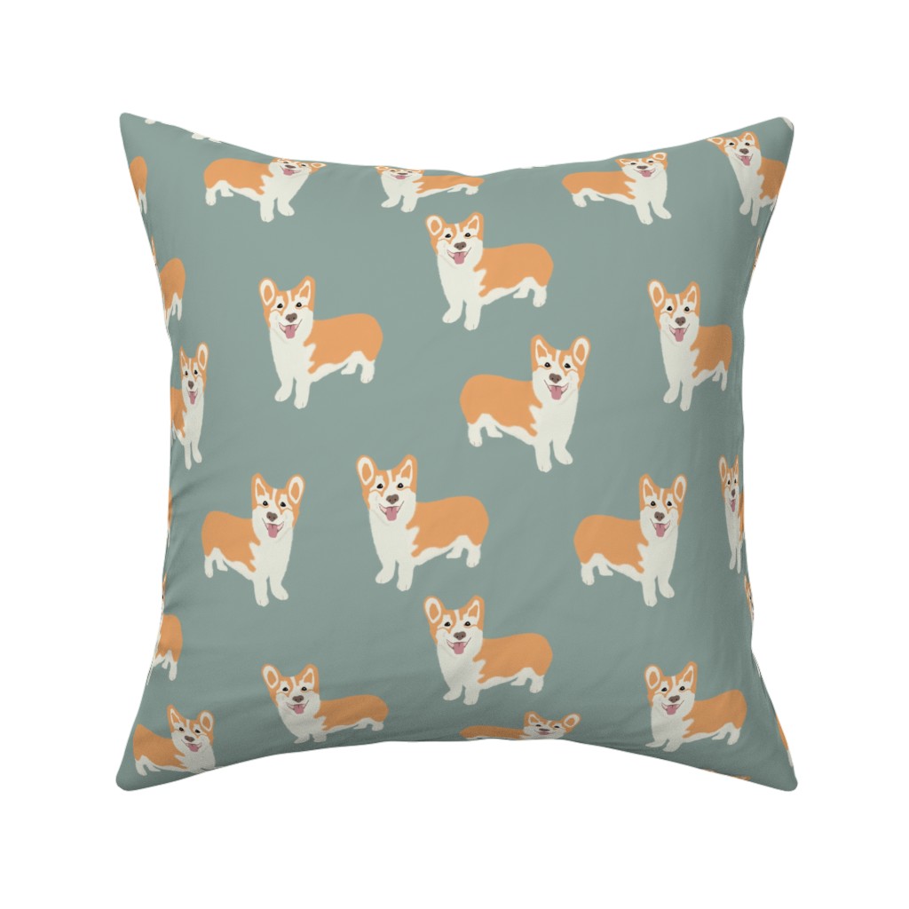Corgi Pillow, Woven, White, 16x16, Double Sided, Green, Basil