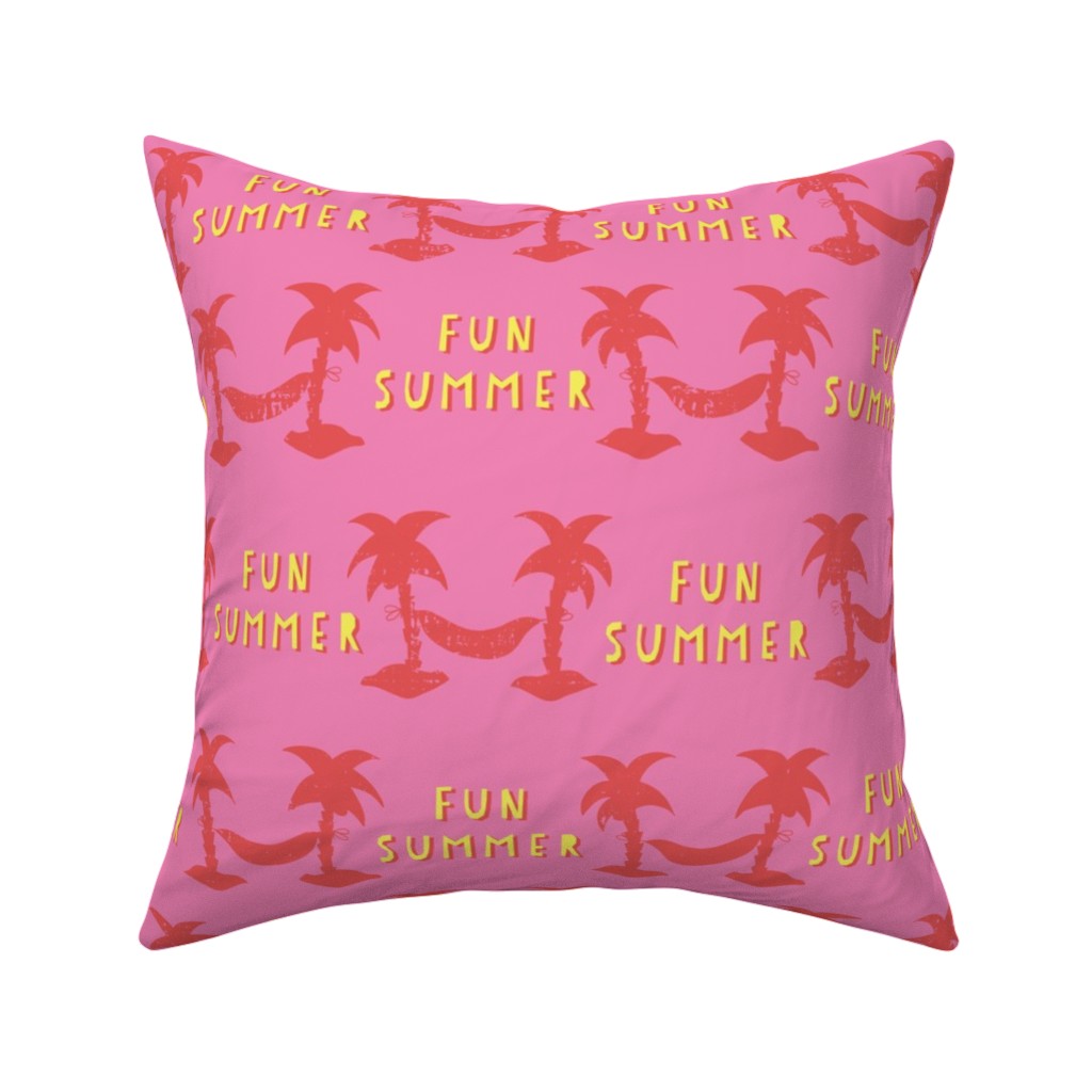 Fun Summer Palm Trees Pillow, Woven, White, 16x16, Double Sided, Pink