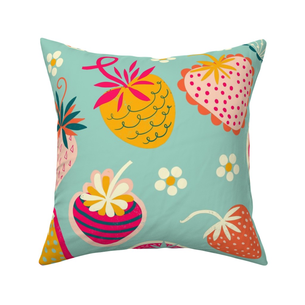 Sweet Strawberries - Multi Pillow, Woven, White, 16x16, Double Sided, Multicolor