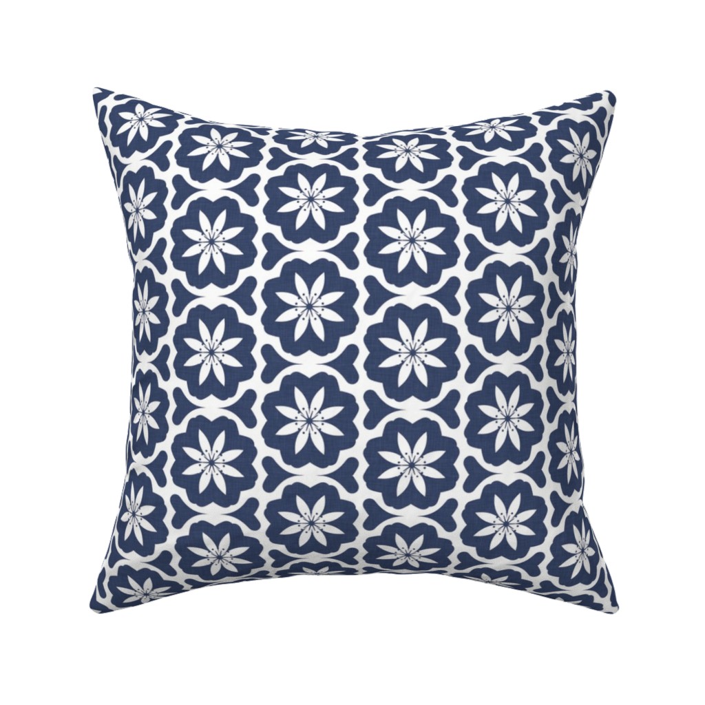 Dutch Flowers - Blue Pillow, Woven, White, 16x16, Double Sided, Blue, True Blue
