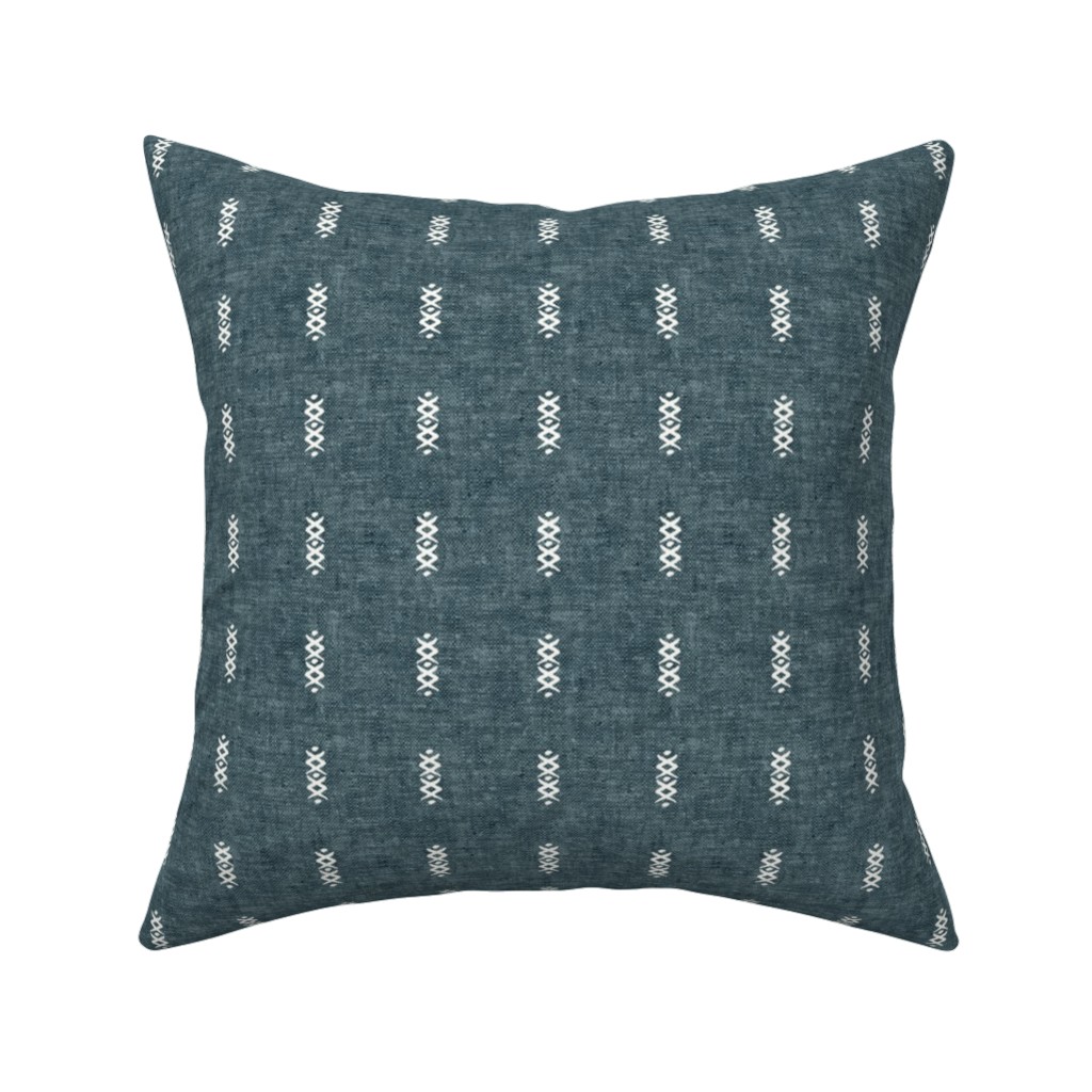 Cross Dash Mudcloth Stripes - Stone Blue Pillow, Woven, White, 16x16, Double Sided, Blue