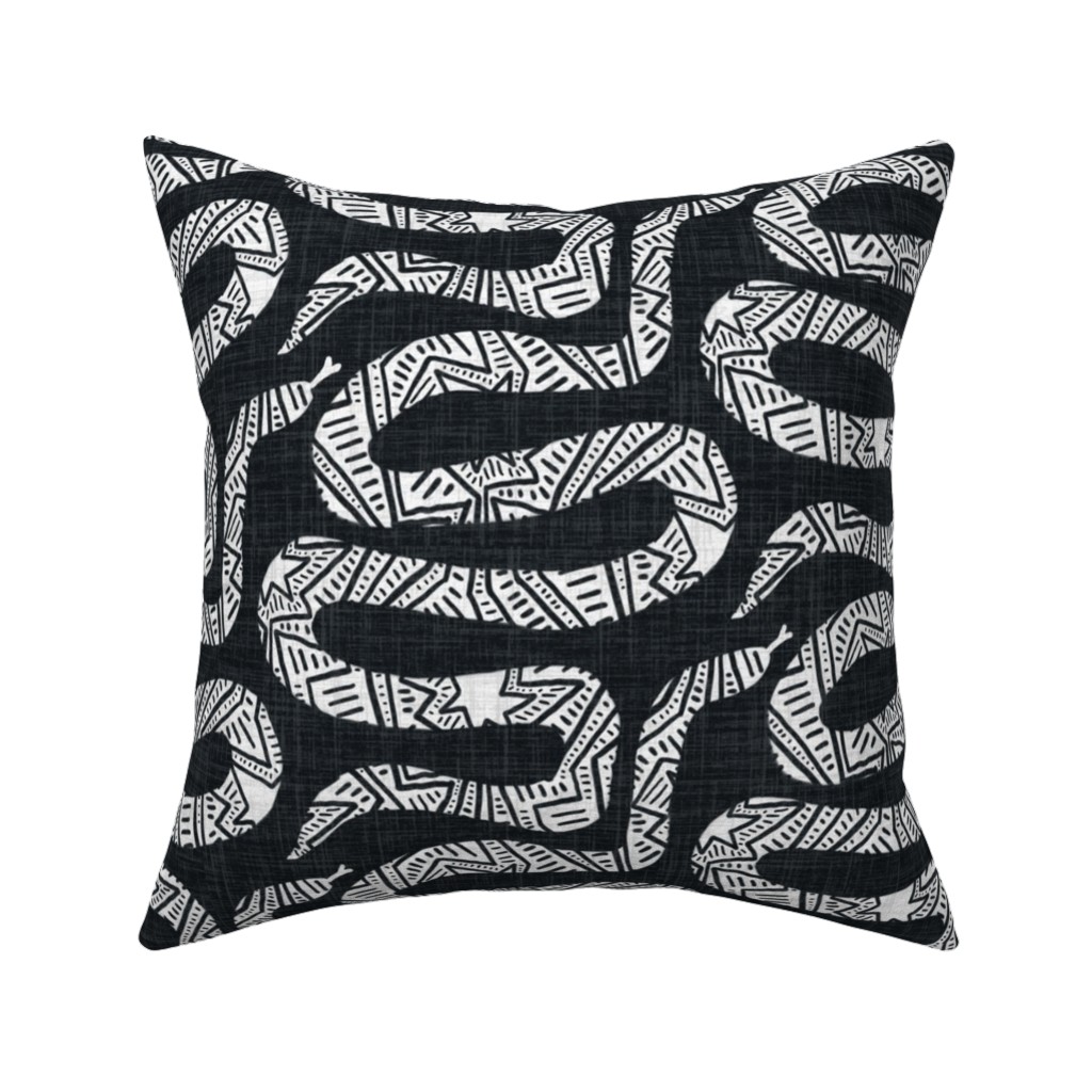 Snake Study - Black Pillow, Woven, White, 16x16, Double Sided, Black, Black