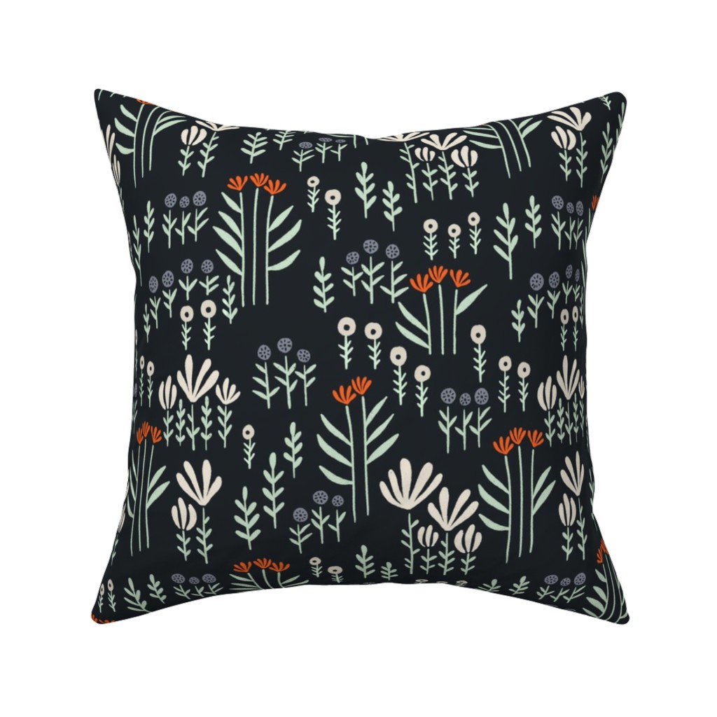 Delicate Floral - Orange and White Pillow, Woven, White, 16x16, Double Sided, Black