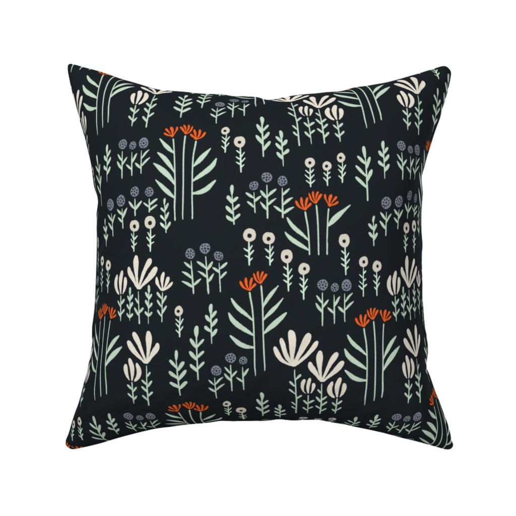 Delicate Floral - Orange and White Pillow, Woven, White, 16x16, Double Sided, Black, Black